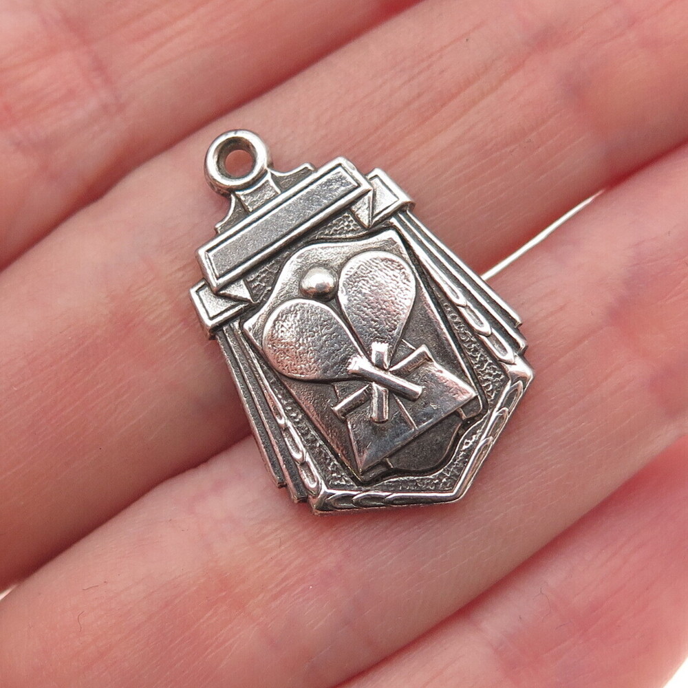 925 Sterling Silver Antique Art Deco Table Tennis Medal Charm Pendant